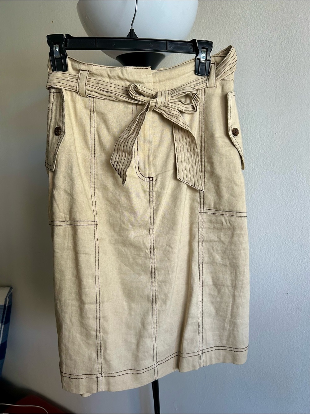 Calvin Klein Beige Tie-Waist Pencil Skirt